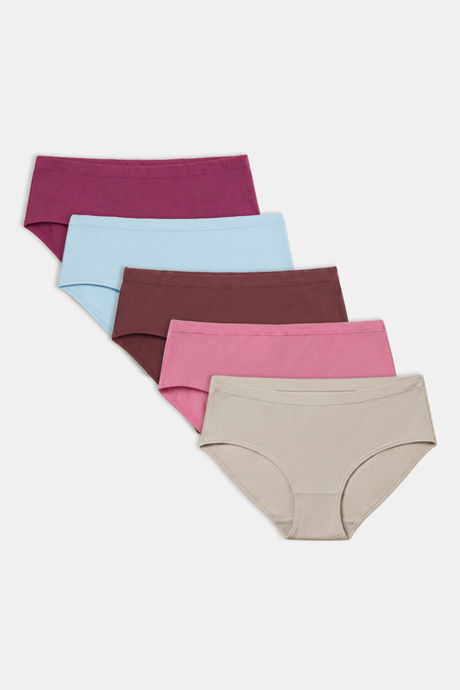 Buy Zivame Medium Rise Full Coverage Hipster Panty (Pack of 5) - Multicolor